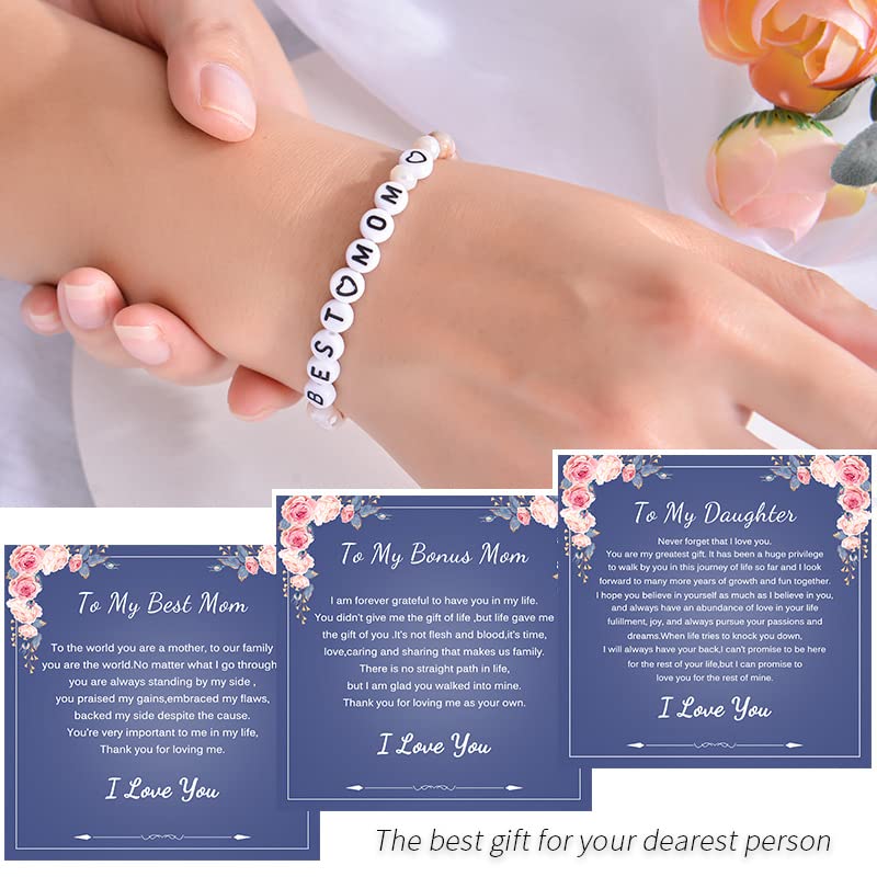 Image of Dainty Natural Stone Letter Beads Charm Bracelet Healing Bracelet Mother's Day Love Gifts to Grandma /Mom /Sister /Niece-Granddaughter