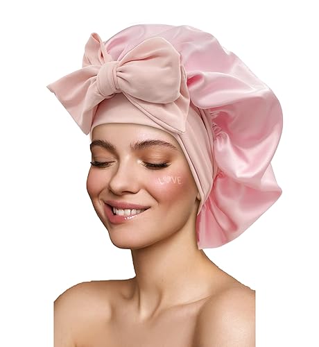 Miniatura 31 de Gorro de seda satinada para dormir, gorros grandes con banda de amarre con correas ajustables, gorras de dormir nocturnas para mujeres, cabello