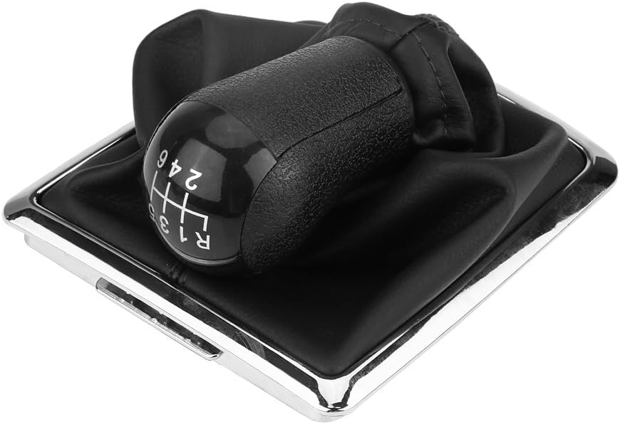 Qiilu 6 Speed Gear Shift Knob, Manual Car Shift Knob Head Lever Shifter + Gaiter Boot Cover for Ford Focus MK2 2004-2008