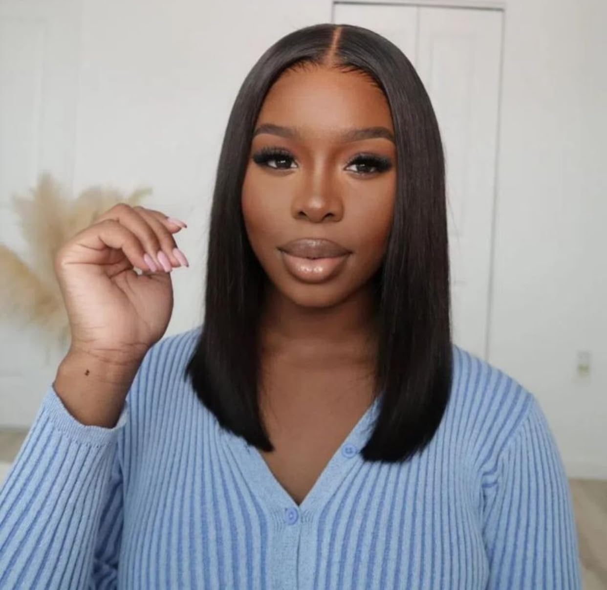 Double Drawn 100% virgin Human hair Bob Wig, 4x4 lace closure front, Fringe, short straight Bob virgin human hair wig - Image 2