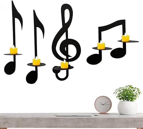 Portavelas de metal para notas musicales 4 portavelas de arte de moda decoraciones luz de té regalos musicales estatuilla para el hogar oficina aula