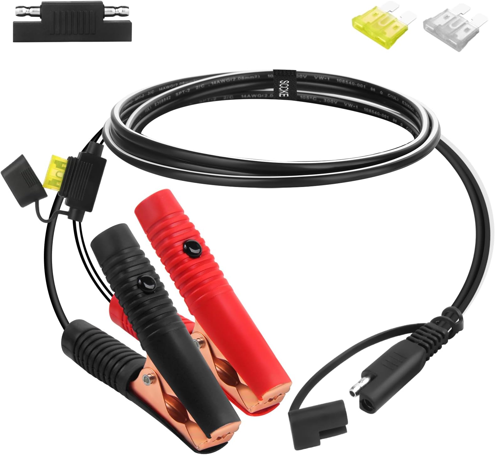 3.3FT 14AWG Battery Alligator Crocodile Clip to SAE Connector Extension Cable,12V SAE Quick Release Adapter to Alligator Clips Quick Disconnect Cable