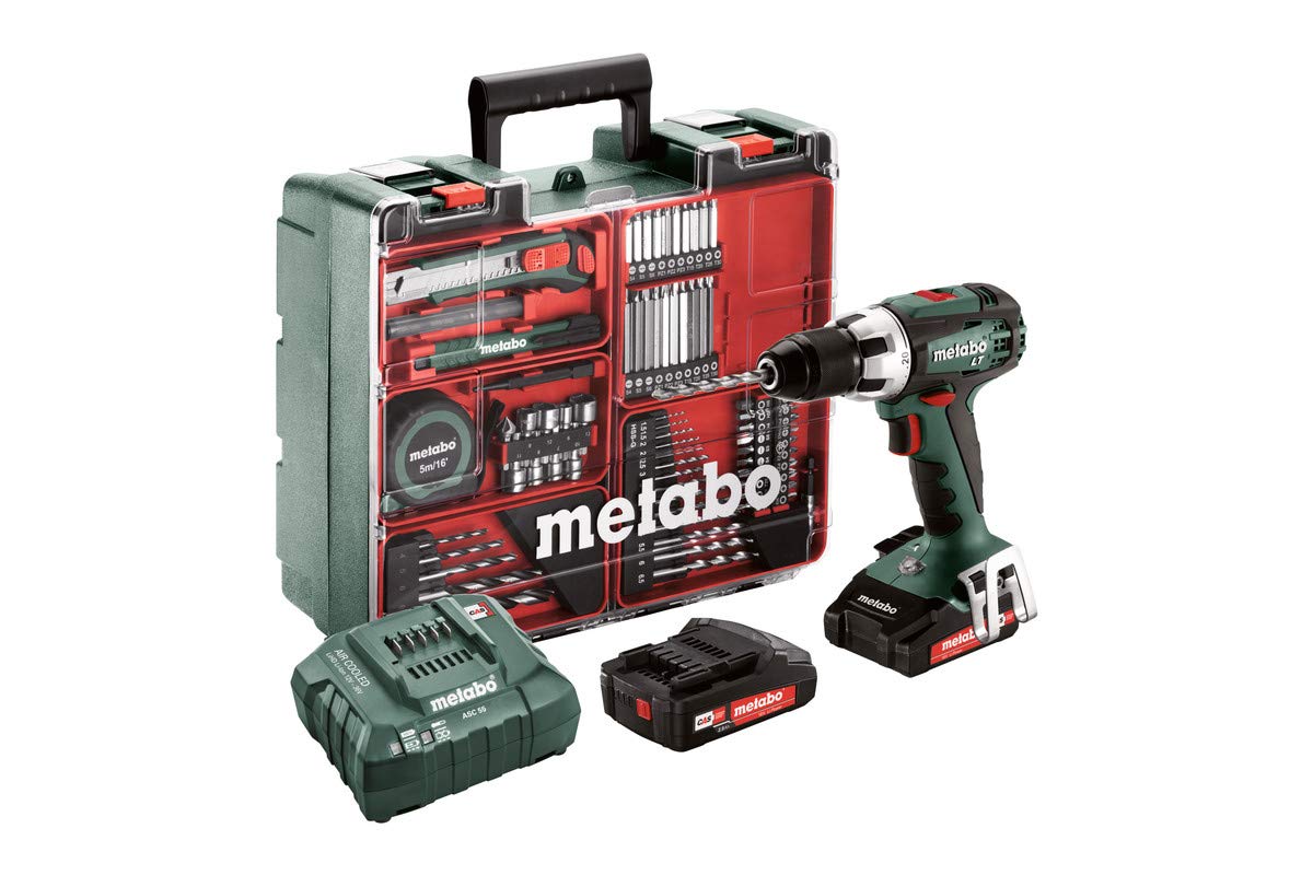 Metabo 602102600 Akkuschrauber BS 18 LT Set 18V - inkl. 2 CAS Li-Power-Akkupacks(18V/2,0Ah); Ladegerät; Zubehör-Set; Transportkoffer