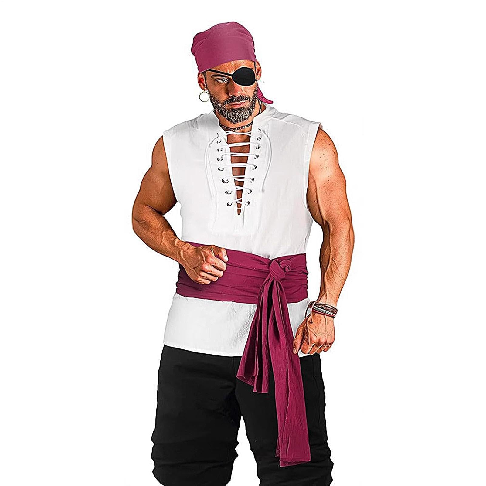 Generico Costume Pirata Uomo Set Cosplay Medievale Halloween | Set Pirata Cosplay Outfit per Festa Spettacolo Festival Parata Celebrazione Ballo Fine Anno Evento