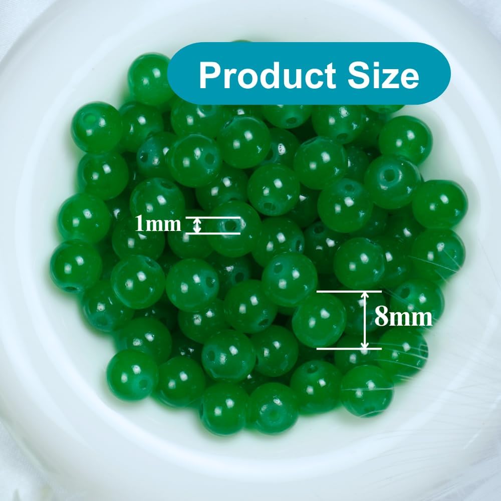 Jabrand 145pcs Glass Beads, 8mm Glass Beads for Barcelet and Jewelry Making DIY Crafts (Green) - Image 2