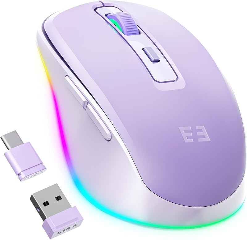 Seenda Vezeték Nélküli USB C Egér Jiggler Funkcióval - Újratölthető, Kettős Vevőegységgel, MacBook Kompatibilis, Lila