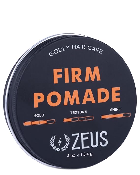ZEUS Mens Hair Firm Hold Pomade, Natural Shine All-Day Styling Gel, Jojoba Wax & Aloe Vera Water-Based Formula for All Hair Types (4 oz.) Made in USA