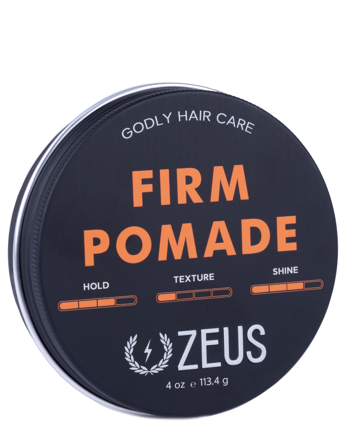 ZEUS Firm Hold Hair Pomade for Men, Natural Shine Water‑Based (4 oz.) | Made to Shape Hair, Reduce Frizz & Keep Styles Structured All Day with Strong,