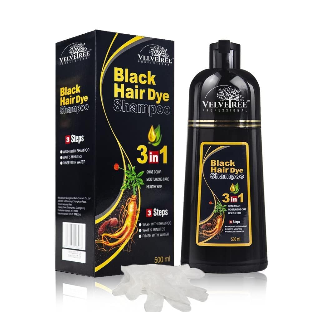 Velvetree Professional Black Hair Dye Shampoo for Men & Women | 3-in-1 Instant Hair Color, Shine & Conditioning (500ml)-picture-39