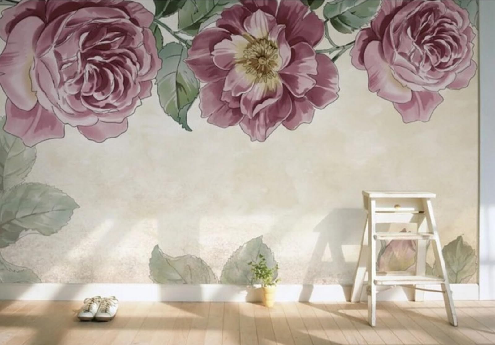 Papier peint panoramique fleurs vintage 3D 330x245 cm pour salon