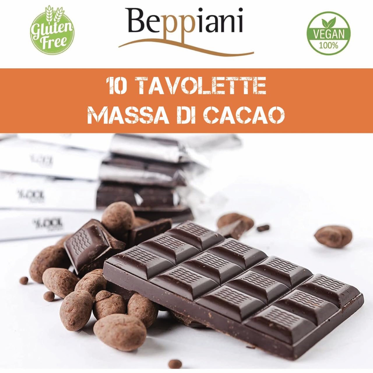 Beppiani 100% Pâte de Cacao, Chocolat Artisanal, vegan, sans sucre, riche en antioxydants, pour une alimentation équilibrée - Ensemble Made in Italy (10)