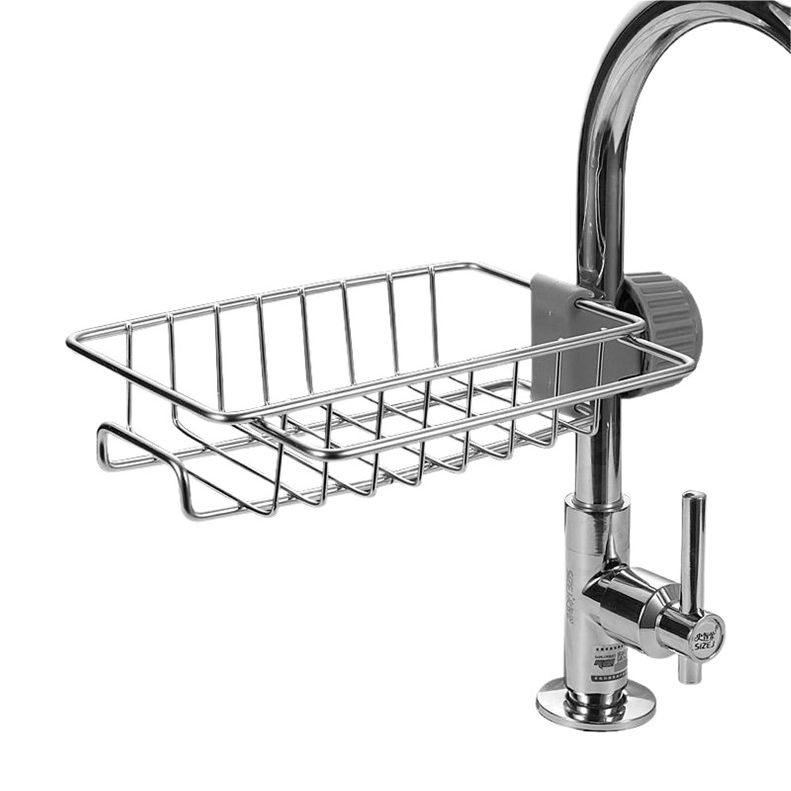 DSFVERVD Drain rack Stainless Steel Faucet Sink Caddy, Adjustable Sponge Holder Drain Rack, Over Tap Kitchen Organizer For Soap Brush Dishcloth(Medium size)