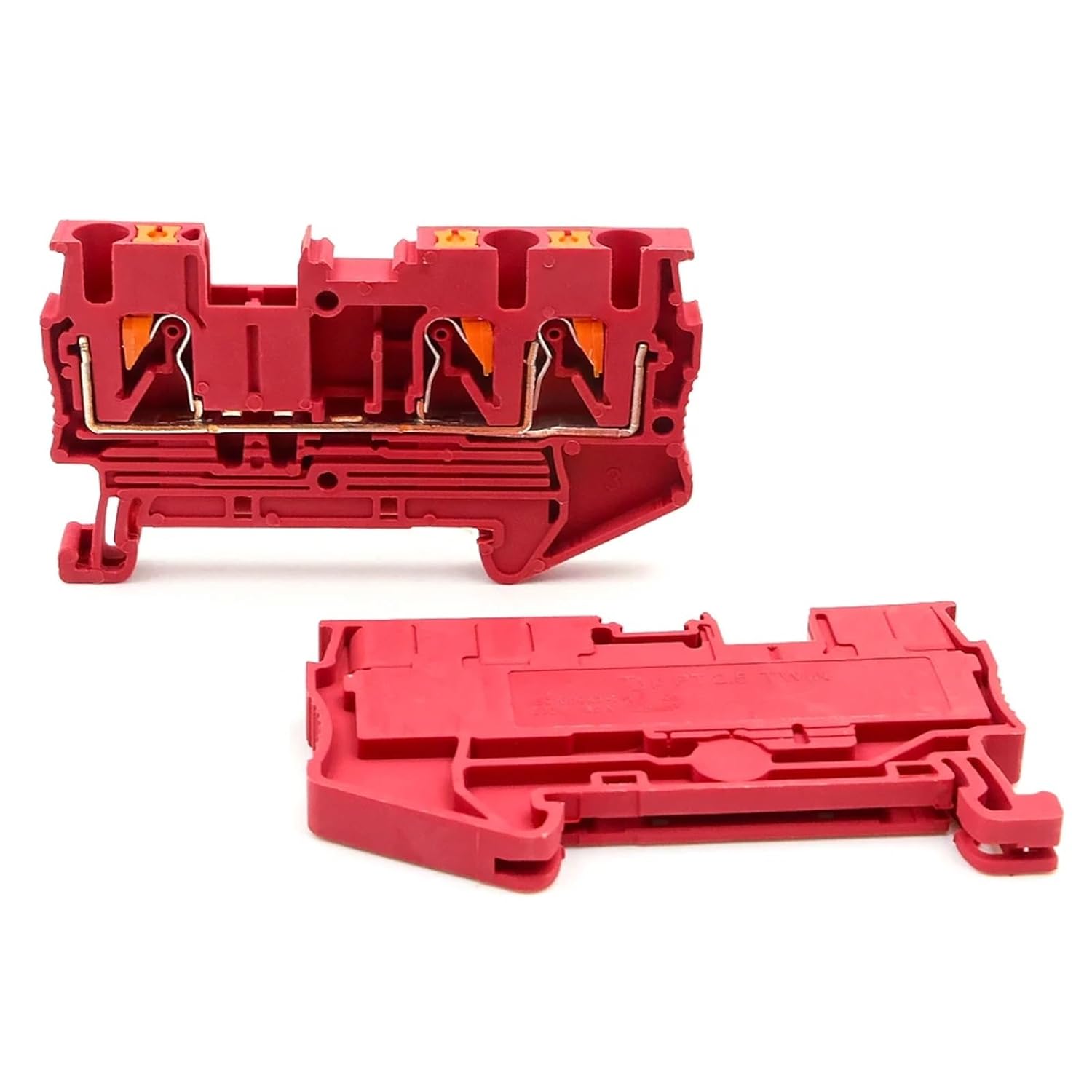 10Pcs PT 2.5-Twin Dual Wire Terminal Block 2.5mm DIN Rail Reliable Electrical Spring Clamp Wiring(PT-2.5-Twin-RED)