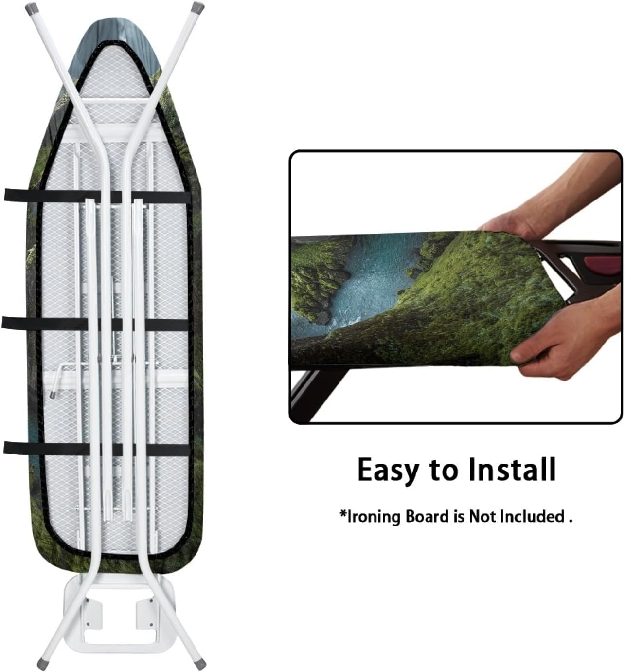 Ironing Board Cover 14x48 River Blue Green Iron Board Cover with Padding Heat Reflective,Scorch Resistant Thick Padding,Snug Fit Non-Slip Nose Pocket Fastener Straps Elastic Edges