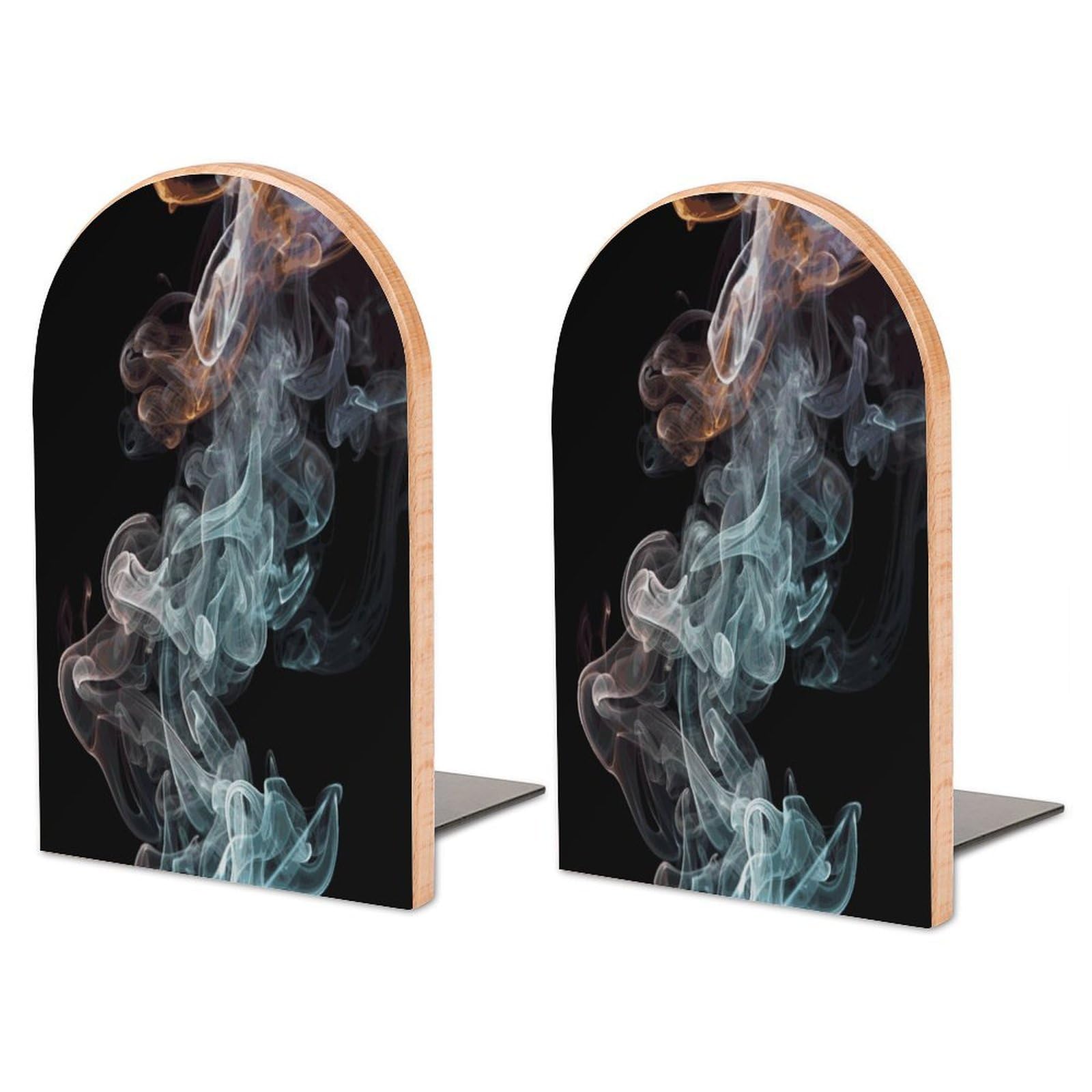Large Psychedelic Smoke Book End with Metal Base Fashion Heavy Duty Bookend Exquisite Wooden Bookends Non-Skid Book Stopper for Shelves Books Organizer for Office Home 1 Pair