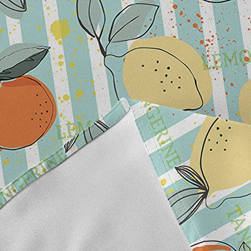 Warm Tour Sketch Lemon Tangerine Teal White Stripe Kitchen Table Cloth Waterproof Round Tablecloths,Orange Fruit Spillproof Tablecover For Dining Room/Outdoor Parties/Bbq/Banquet #TOP6