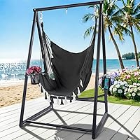 Vista 13 de YOXIFOC Base reforzada y soporte de hamaca de estructura triangular con 2 cestas de almacenamiento, soporte de columpio con 3 ganchos