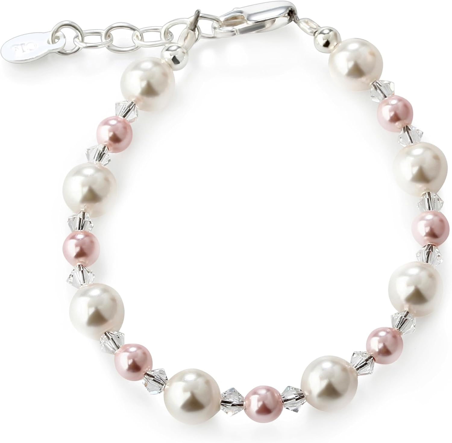 Cherished Moments 925 Sterling Silver Children's Bracelet with Simulated Pink and White Pearls for Babies and Little Girls