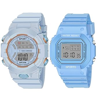 On Time Octus Digital Boys and Girls Watch Pack of 2 DIGI-07-08 VAR (Grey Dial Multicolour Strap)