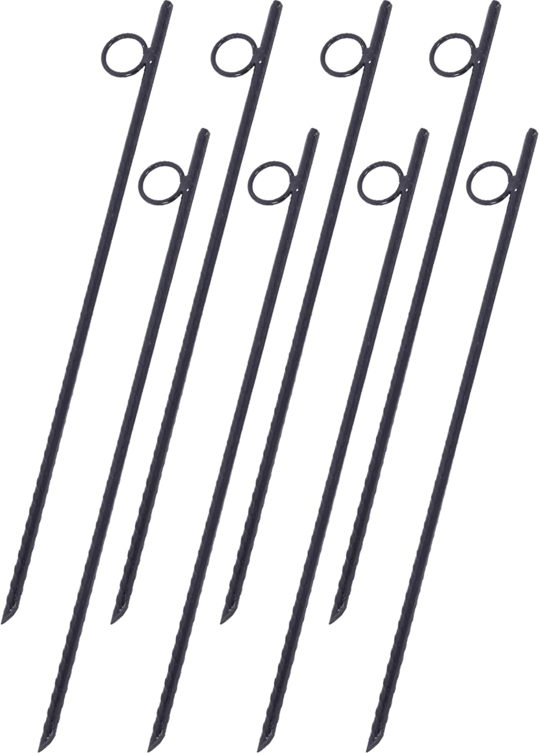 Kaimei 8-Pack Steel Rebar Stakes with Loops - 3/8" x 18" Durable Ground Stakes for Tents, Canopy, Camping and Construction