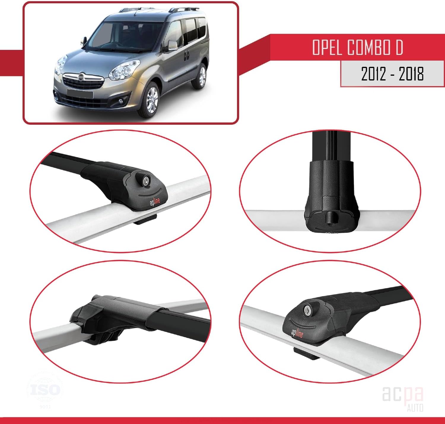 Compatible with Opel Combo (D) 2012-2018 Roof Rack ACE-1 Roof Rack Pack Rack Black