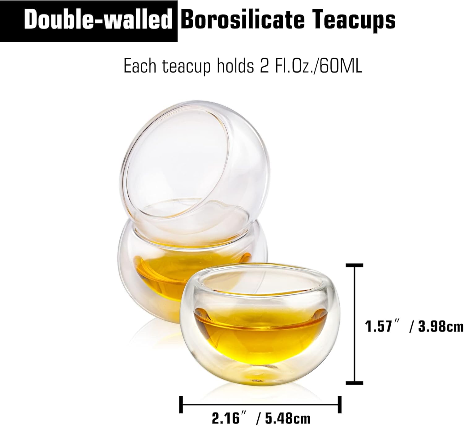 Double-walled Borosilicate Glass Tiny Teacups Each Holds 2 Oz／60ml (10 PCS)