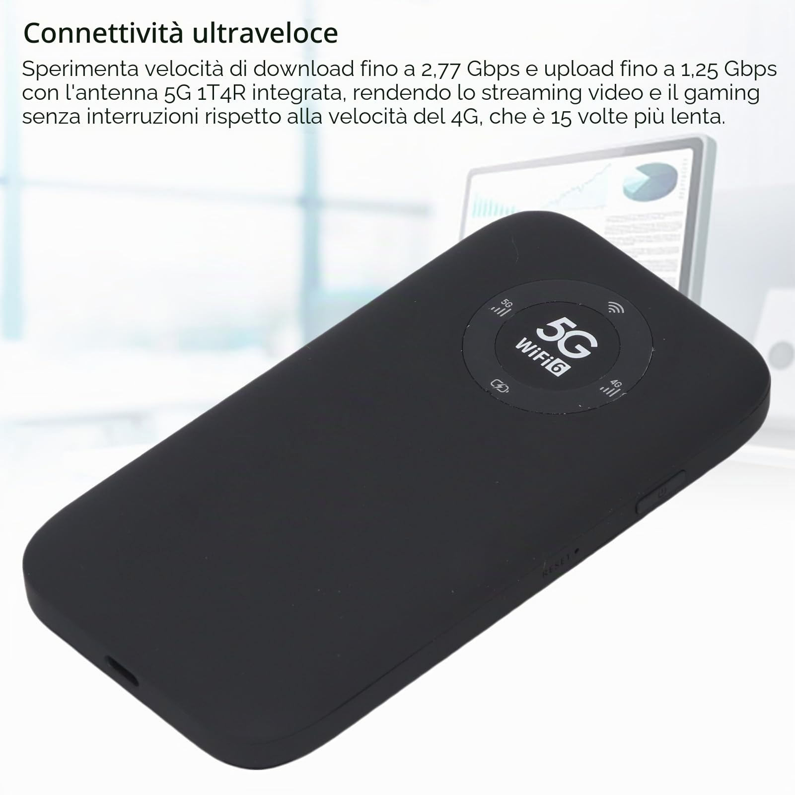 5G Mobile Hotspot WiFi 6 Router Portatile con Batteria da 7100 MAh 2,77 Gbps Scarica 16 Dispositivi Supporto per la Casa di Viaggio, Home, Office (ferroso)