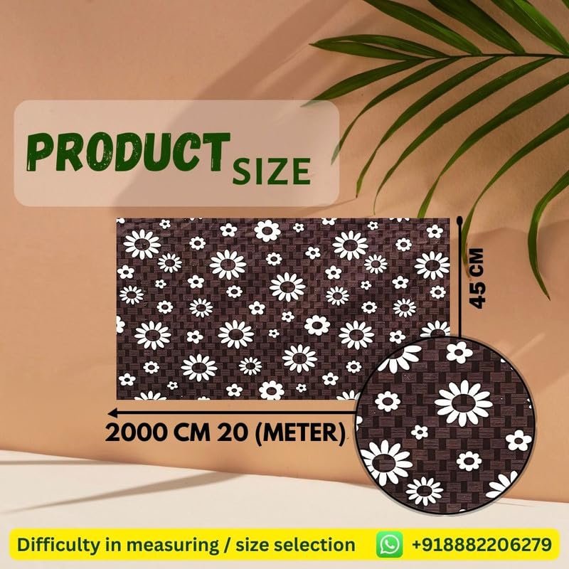 Image of Anti-Slip Kitchen Shelf Liner - 20 Meter Roll, Waterproof Multipurpose Mat for Fridge, Cabinet, Drawer, Trolley & Bathroom - Easy to Cut Floral Blue Print (Black)