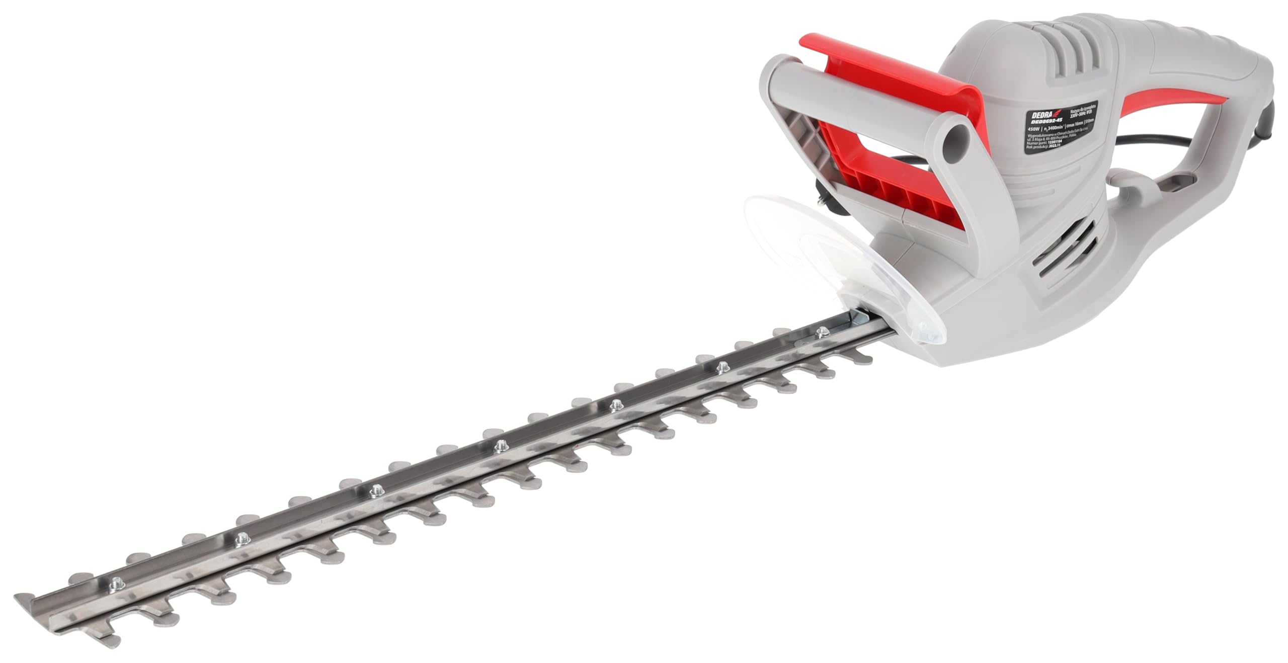 Elektrische Heckenschere Garden DEDRA DED8692-45 510/450 mm 450 W, mit Handschutz, bis zu 16 mm Durchmesser, Messer: Manganstahl Mn6, Führungsschiene: Stahl, leichte Konstruktion