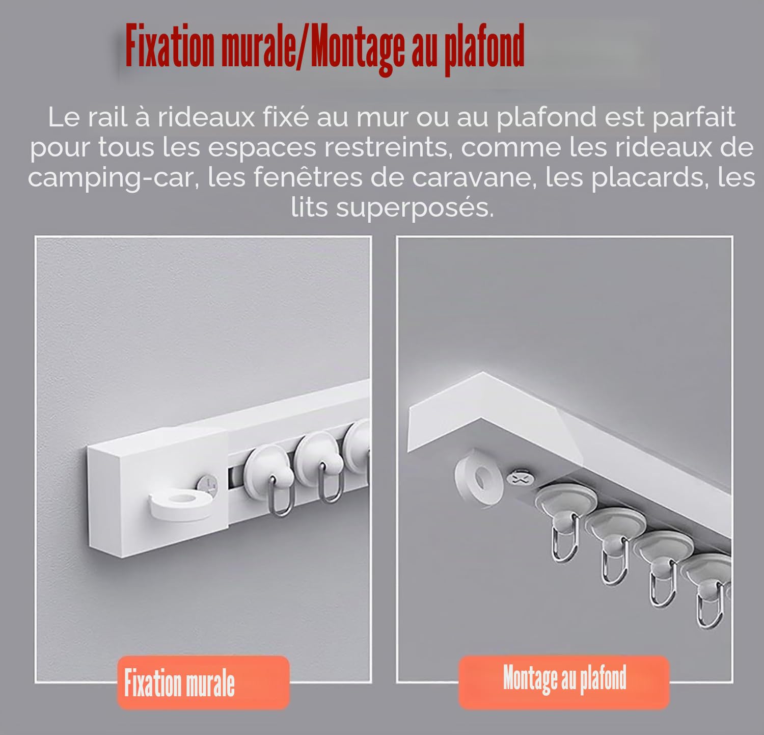 Rail de Rideaux Plafond Adhésif Sans Perçage 8x40cm(320cm),Tringle à Rideau Adhésif,Rail pour Mur & Plafond,Pour Fenêtre Chambre, Salle de Bain, Placard et Camping-Car