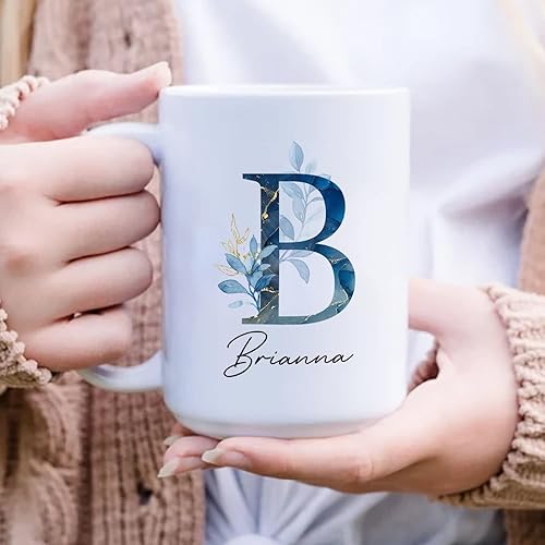 Vista 31 de Taza de café floral con monograma con nombre inicial personalizado, 11 15 onzas, taza de café con nombre personalizado con letra del alfabeto, Letra