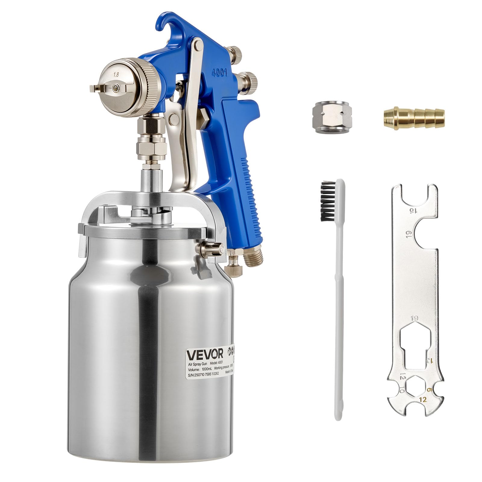 Pistola pulverizadora de pintura de 1000 ml con boquilla de 1.8 mm alimentada por sifón neumática