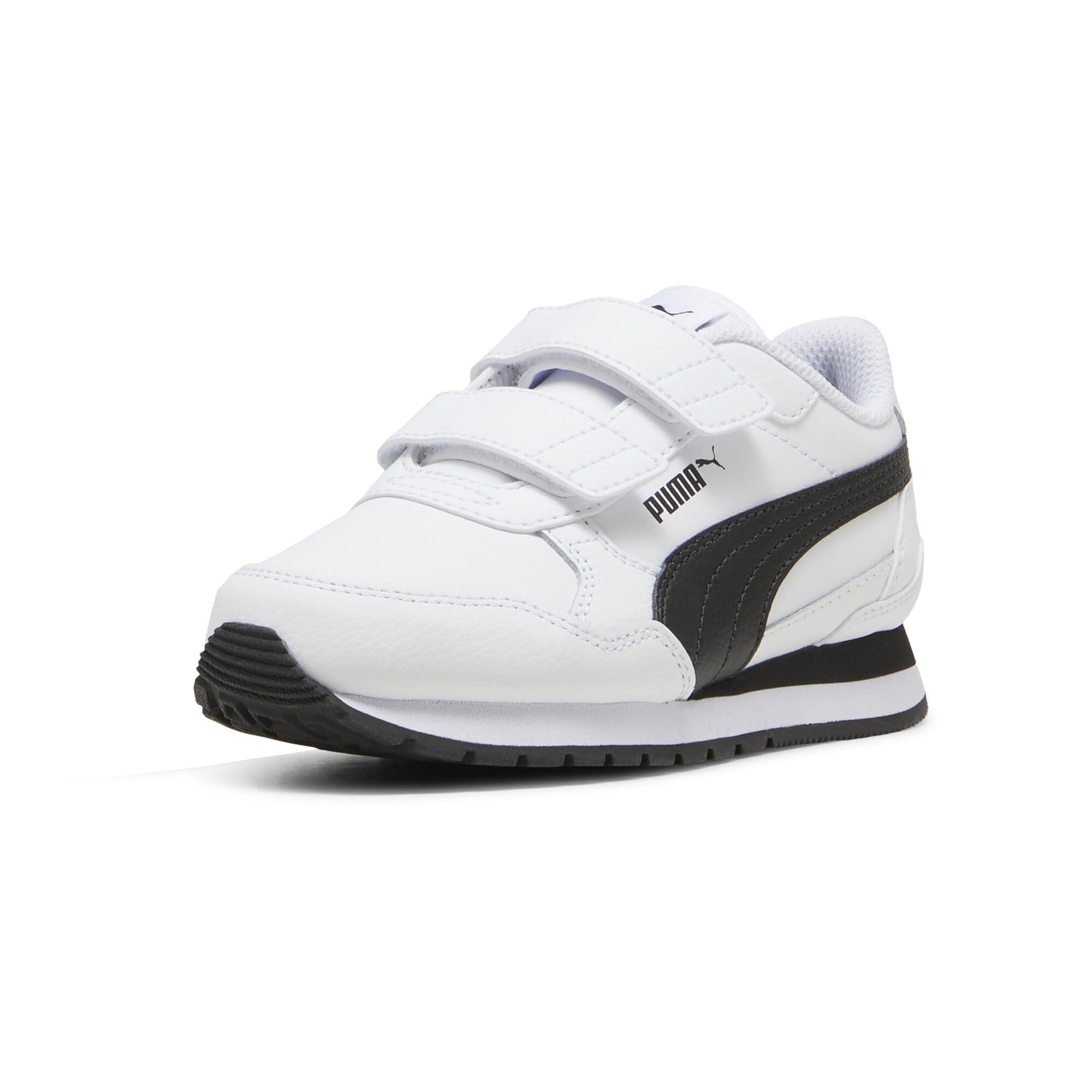 PUMA Unisex-Child ST Runner Hook and Loop Shoes, White-Black-Cast Iron AH25, Little Kid 3