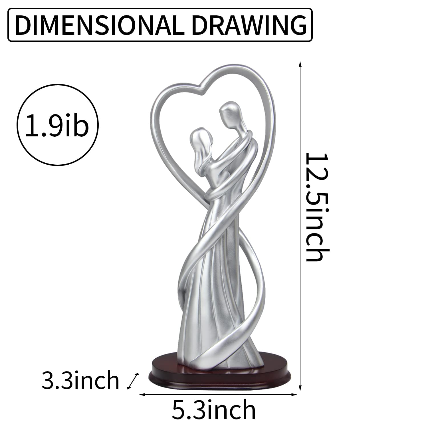 Norrclp Statua di coppia decorativa moderna, decorazione per San Valentino, scultura di coppia per soggiorno, hotel, appartamento, ottima scelta regalo di nozze (argento)