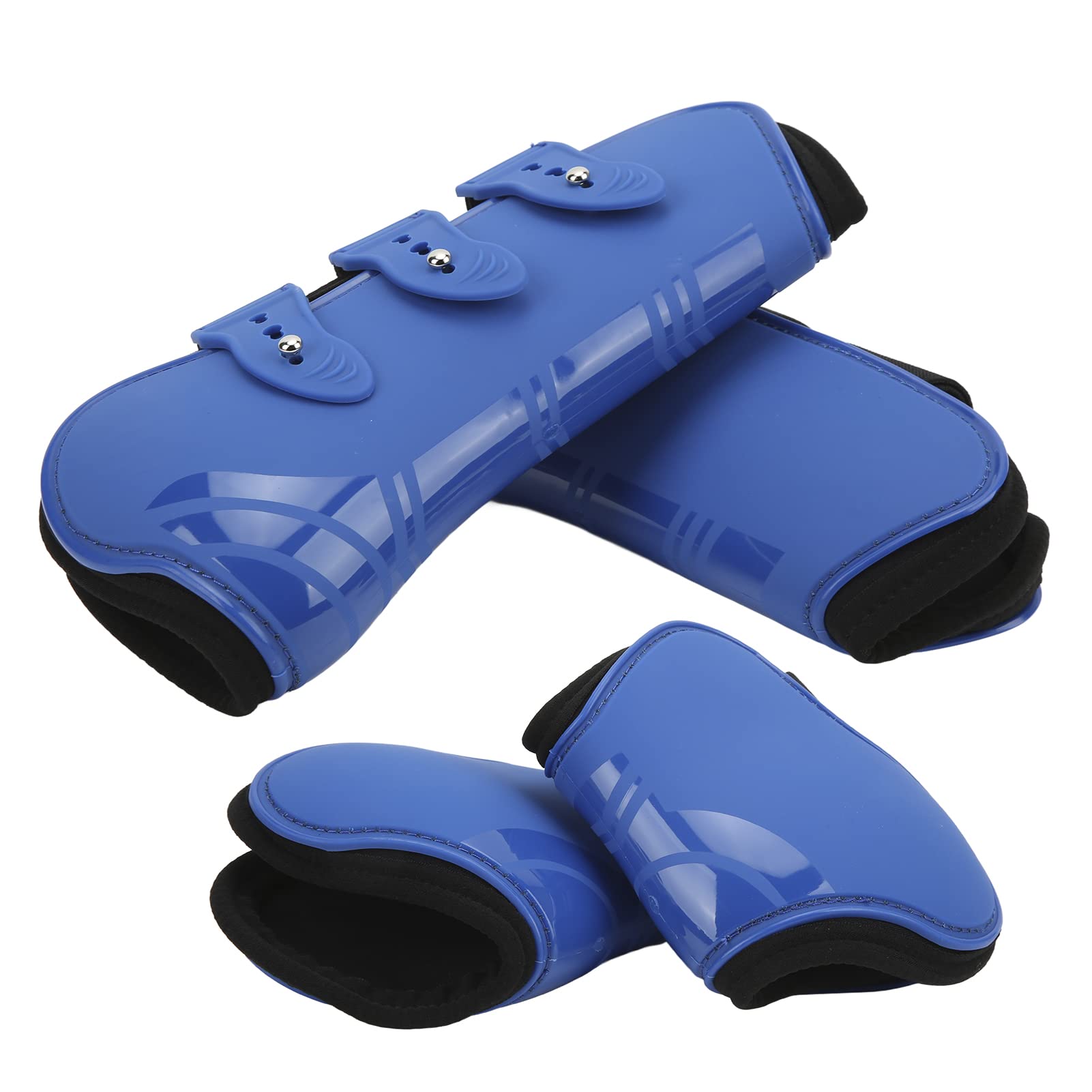 4 pezzi Stivali posteriori anteriori per cavallo Stivali per gambe in neoprene resistenti agli urti Stivali per tendini per cavalli per saltare Sport ad alta velocità (Un conjunto de azul delante y