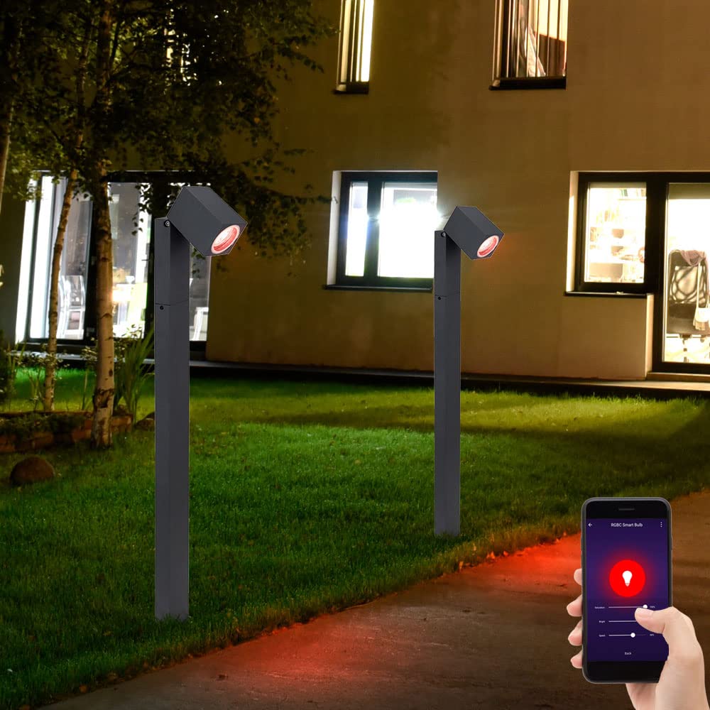 Wegeleuchten Außen anthrazit Garten Stehlampe dimmbar Aussen Smart Home RGB LED Außenleuchte Terrasse stehend, Farbwechsel Spot schwenkbar, 1x 4,5W 290lm warmweiß - kaltweiß, LxBxH 11,5x7,2x80 cm