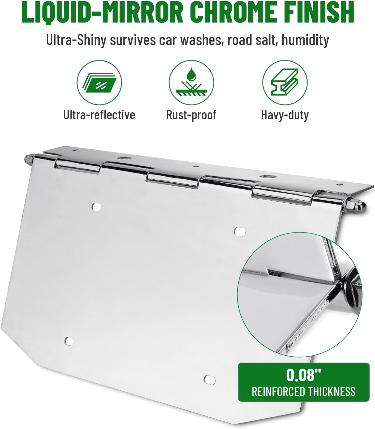 License Plate Holder with Hinge - Mirror Chrome Oversized 15"x7.4" Bracket for Semi Trucks & Trailers, Rustproof, Universal 7" Slots (1 Unit) - Image 4