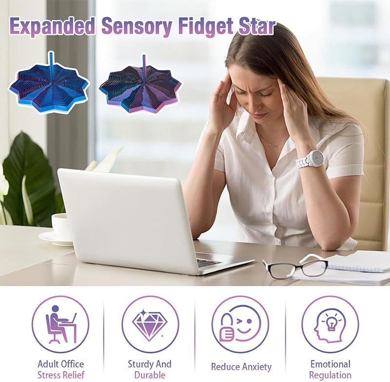 3D Printed Expanded Sensory Fidget Star, Fidget Star with Handle, Colorful Whirling Spiral Design, Fractal Hexagon Desk Accessory for Office Stress Relief Gifts (Not a Children’s Toy) image 5