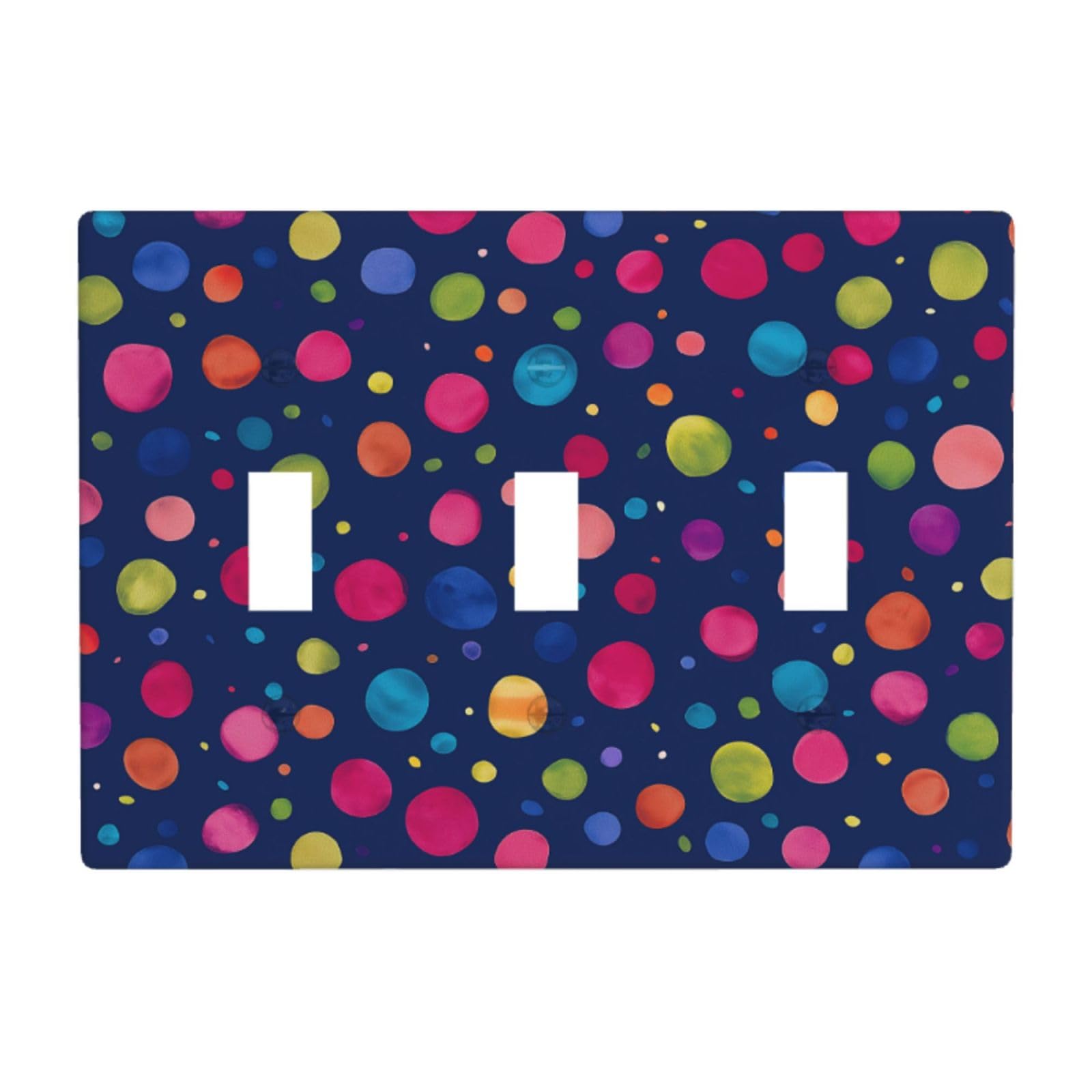 Colorful Polka Dots On Navy Blue Light Switch Covers 3 Gang Triple Toggle Wall Plate Switchplate Electrical Faceplate for Bathroom Kitchen Bedroom Decor