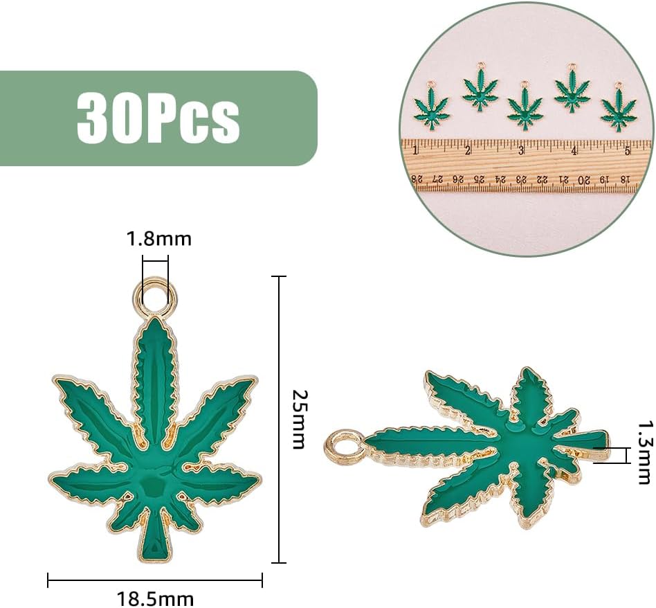 SUPERFINDINGS 30Pcs Alloy Maple Leaf Pendant Charms Green Enamel Leaves Dangle Charms with Golden Back Fall Enamel Pendants Leaf Shape for DIY Jewelry Making Dangle Earrings DIY Hole 1.8mm