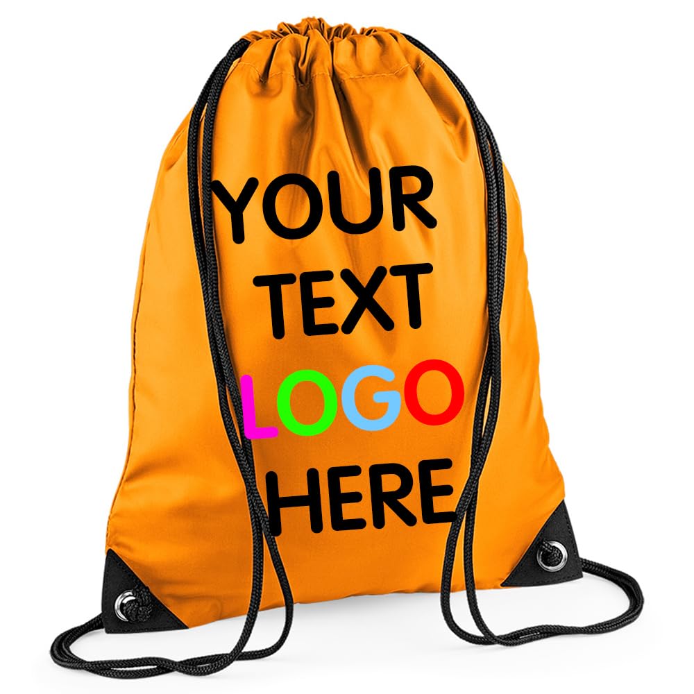 Expert Workwear Personalised Drawstring Bag PE Gym Kit School Men Women Kids Sport Custom Text Logo Print Rucksack - 32 Colours Orange
