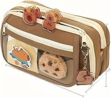 Capybara Pencil Case Capibara pencil holder large large size Kawaii Korean Style Cute Pencil Case with large capacity accessories (1 DOLL+5PCS STICKER INCLUDED)