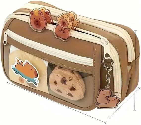 Capybara Pencil Case Capibara pencil holder large large size Kawaii Korean Style Cute Pencil Case with large capacity accessories (1 DOLL+5PCS STICKER INCLUDED)