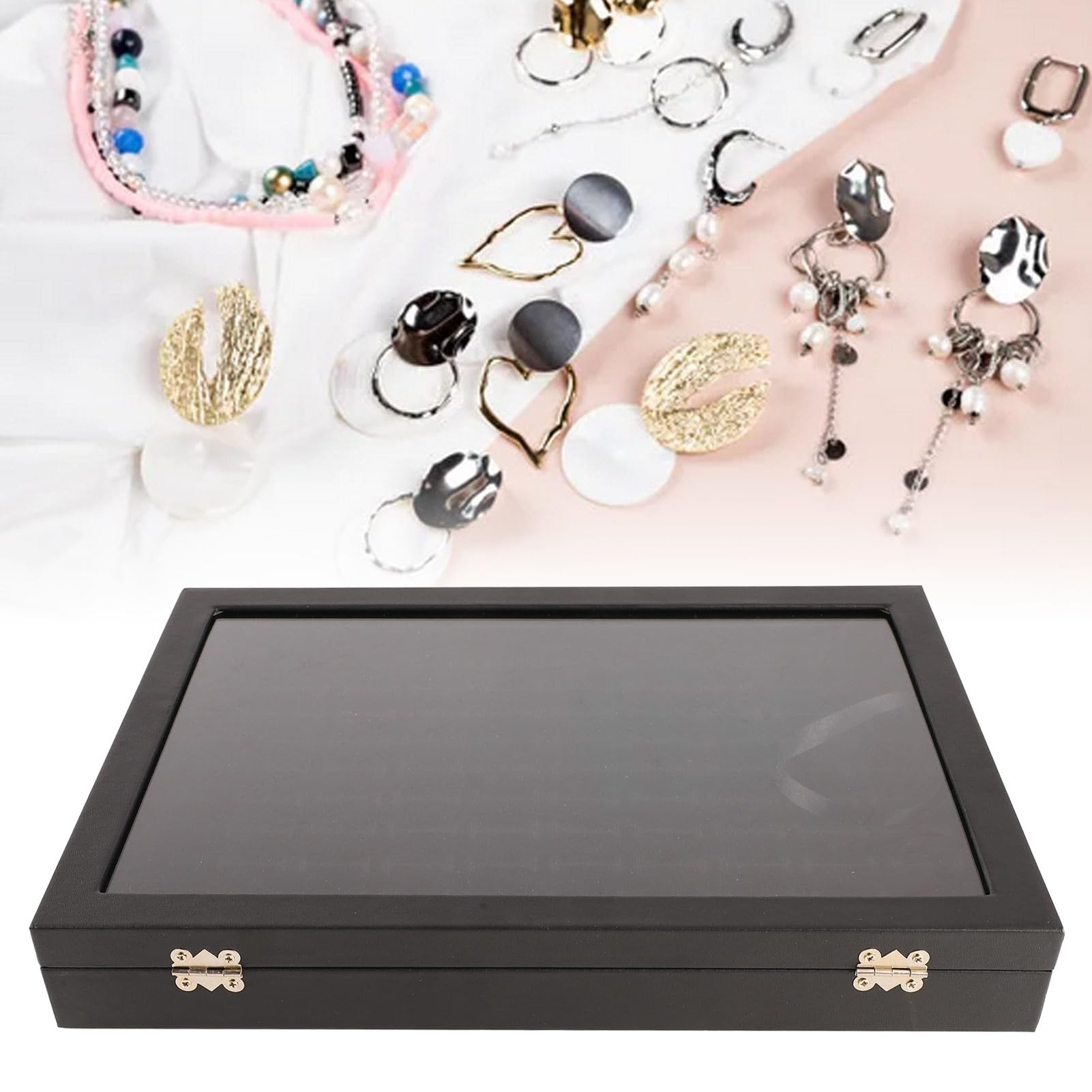 Caja de almacenamiento para anillos con 100 ranuras y tapa transparente, ideal para organizar pendientes, gemelos y joyería pequeña, diseño compacto y elegante
