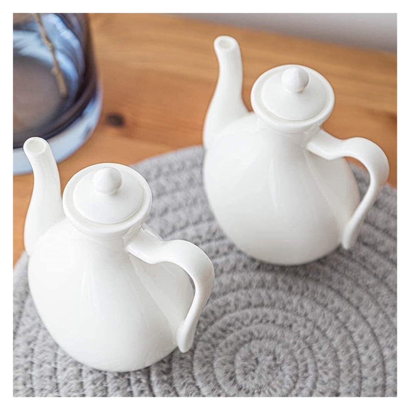 Dispensador de Aceite y vinagre de Porcelana Blanca, Botella de cerámica de 150 ml para Aceite de Oliva, Salsa de Soja, vinagre y aderezos, diseño antigoteo, Apto para lavavajillas.