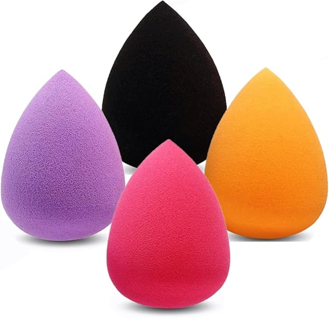Makeup Sponge Blender Set of 4 - Non Latex, Soft, Multi-colored Foundation Blending Sponges for Cream, Powder and Liqui