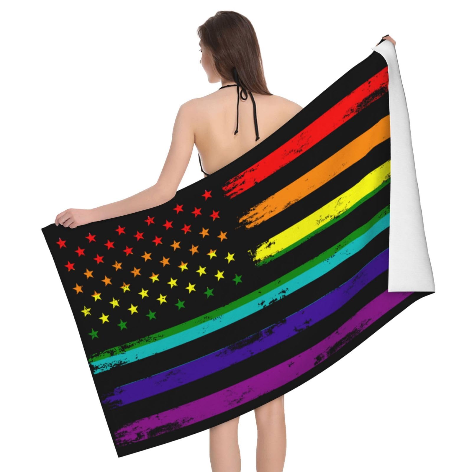 HLBSDM Microfiber LGBT Gay Rainbow Flag America Flag Beach Towel Quick Dry Soft Sand Free Beach Towels for Pool Swim Beach Lightweight Thin Towels