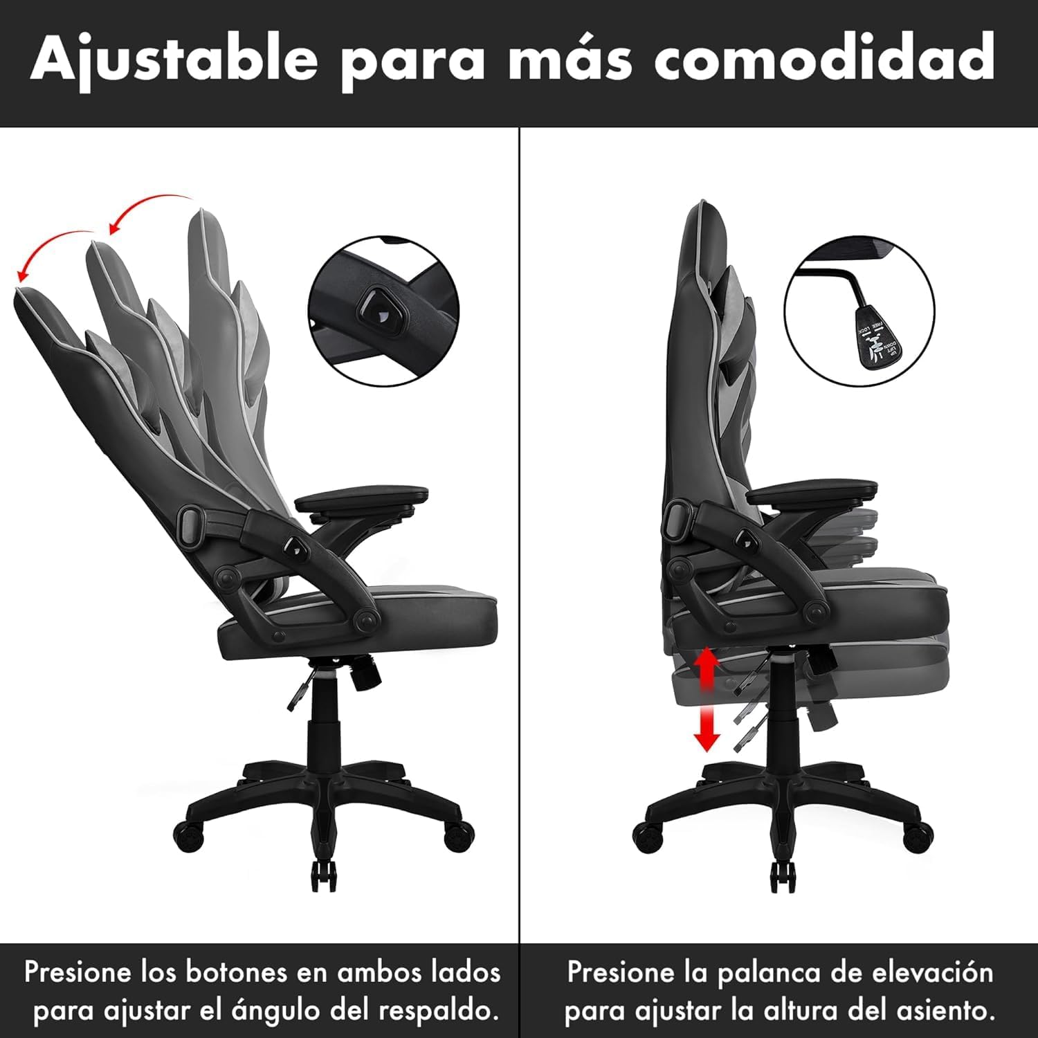 Silla Gamer o Gaming Profesional, Ergonómica, Tela Transpirable y Antimanchas, Reposabrazos, reposacabezas, cojín lumbar. Adultos, niños. Altura Regulable y Respaldo reclinable. Ordenador - oficina.
