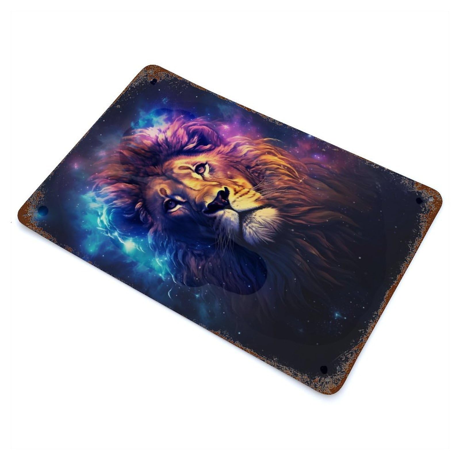 Cosmic Starry Lion Vintage Wall Sign 11.8"x7.9", Rust Effect Metal Decor for Cafe, Home Bar And Lounge Decor