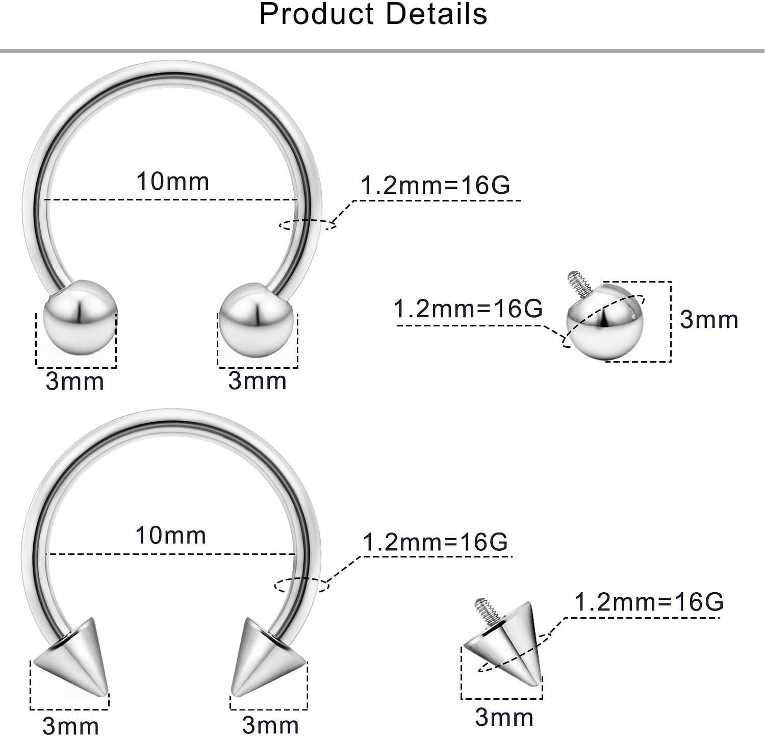 Lcolyoli 16g Septum Rings Internally Threaded Surgical Steel Septum Jewelry Lip Rings Hoop Labret Jewelry Snake Bite Piercing Jewelry Horseshoe Earrings Daith Piercing Jewelry for Women Men
